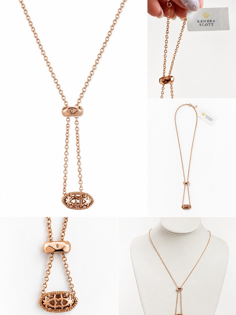 Kendra Scott Rose Gold Lariat Necklace with Filigree Pendant